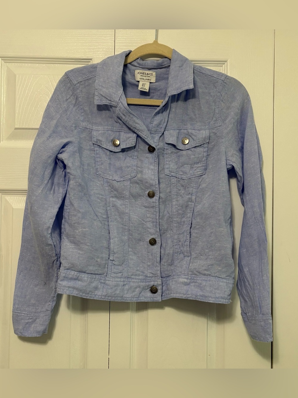 Jones & Co Jones New York Light Blue 100% Linen Spring Jacket Beach Sz Small